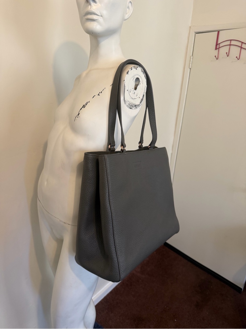 Dagne Dover Pebbled Leather Tote in Charcoal Gray